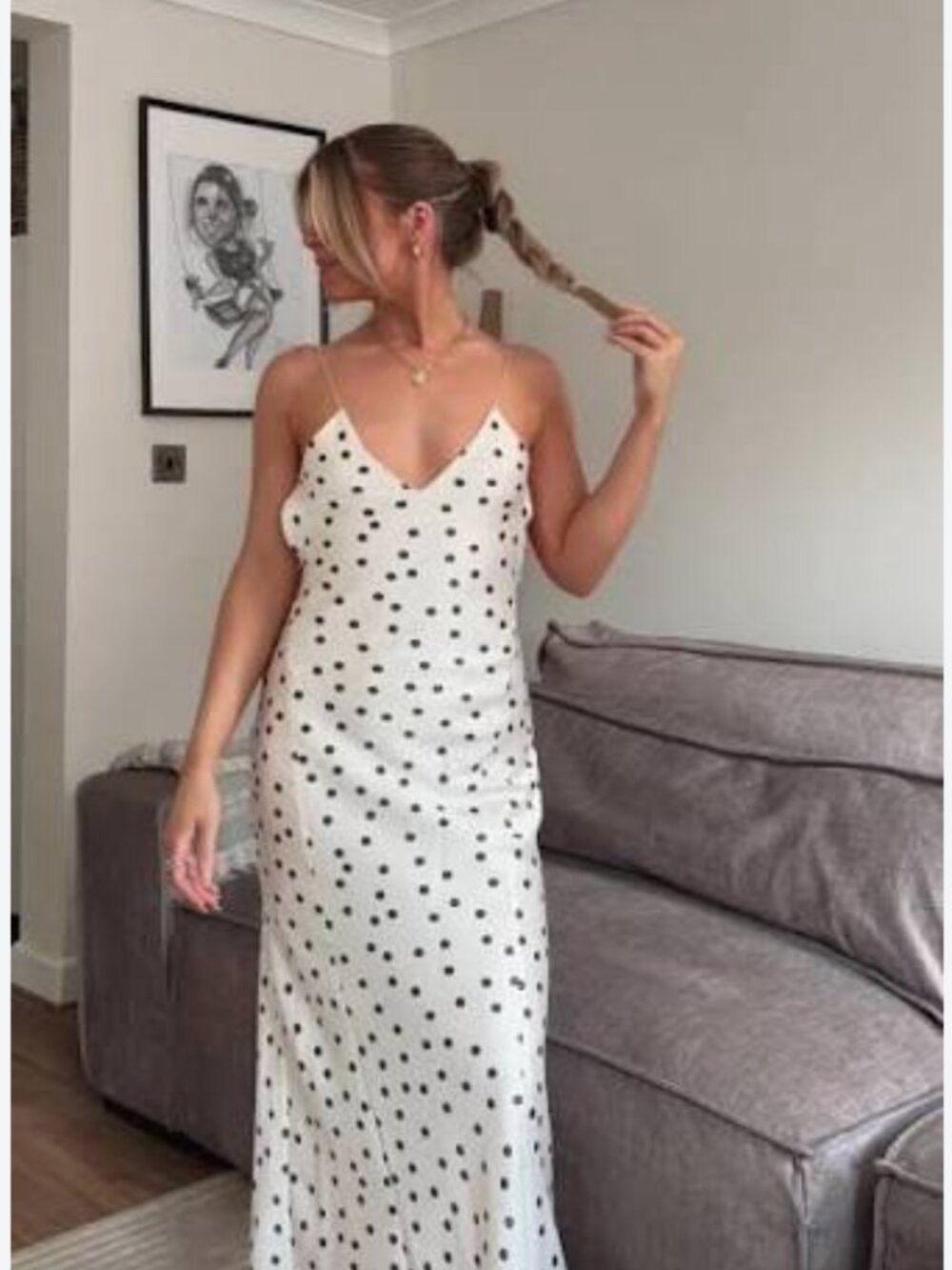 Zara Womens Midi Dress XS Strappy Satin Polka Dot Ecru Backless 3067/214 NWOT
